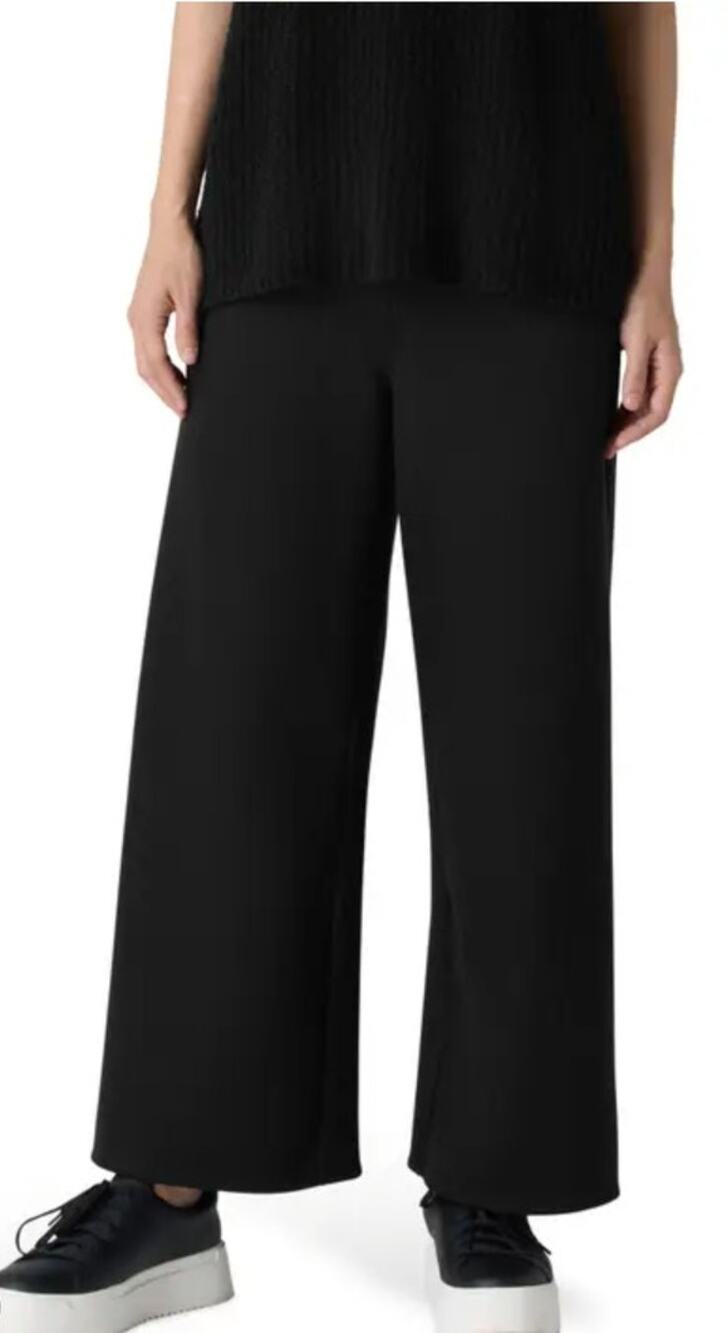 Eileen Fisher Wide Leg Silk Pants Relaxed Fit Black Petite L Lounge Lagenlook